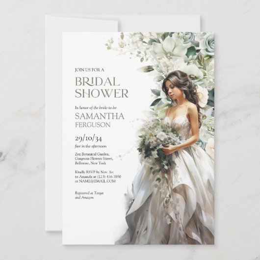 Invitation Boho vert moderne eucalyptus douche nuptiale (Devant)