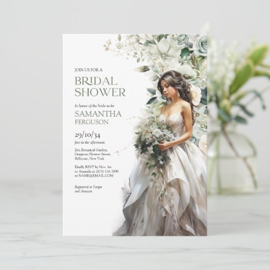 Invitation Boho vert moderne eucalyptus douche nuptiale (Debout devant)