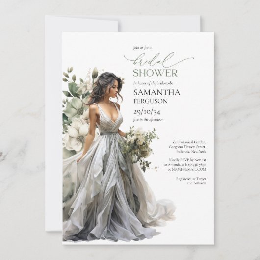 Invitation Boho vert moderne eucalyptus mariage robe (Devant)