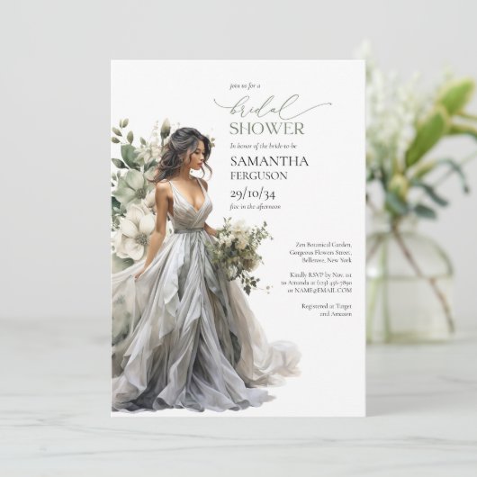 Invitation Boho vert moderne eucalyptus mariage robe (Debout devant)