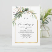 Invitation Boho Vert & Or Eucalyptus Monogramme Mariage (Debout devant)