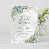 Invitation Boho vert poussiéreux succulent or brunch nuptial (Debout devant)
