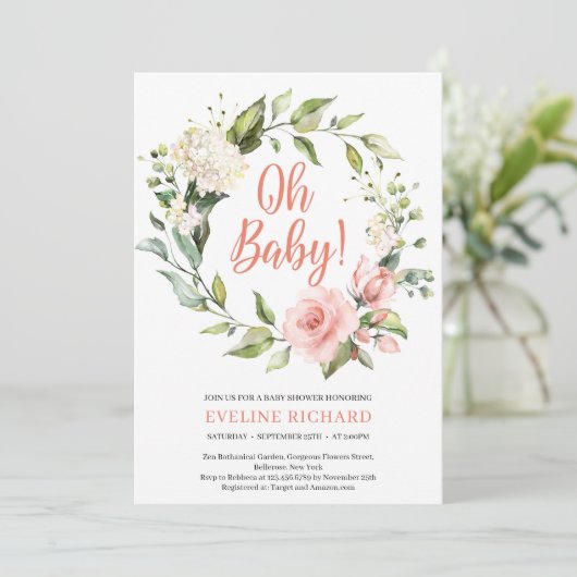 Invitation Boho vert rose roses rose blanche hydrangea Oh Bab (Debout devant)