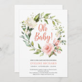 Invitation Boho vert rose roses rose blanche hydrangea Oh Bab (Devant / Derrière)