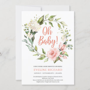 Invitation Boho vert rose roses rose blanche hydrangea Oh Bab