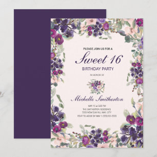 Invitation Boho Vert Sauge Feuilles Violet Rose Floral Sweet