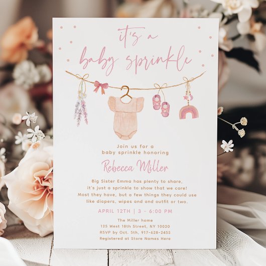 Invitation Boho Vêtements Bébé Blush Rose Sprinkel