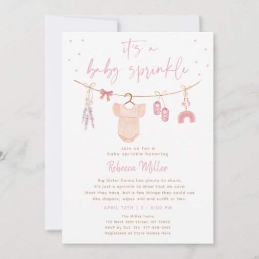 Invitation Boho Vêtements Bébé Blush Rose Sprinkel (Devant)