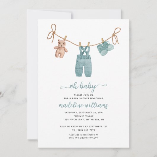 Invitation BOHO Vêtements bébé garçon Oh Baby shower Invitati (Devant)