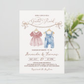 Invitation Boho Vêtements de bébé rose bleu Révélation de gen (Debout devant)