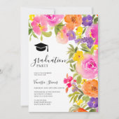 Invitation Boho vibrante jardin aquarelle fleurs graduation (Devant)
