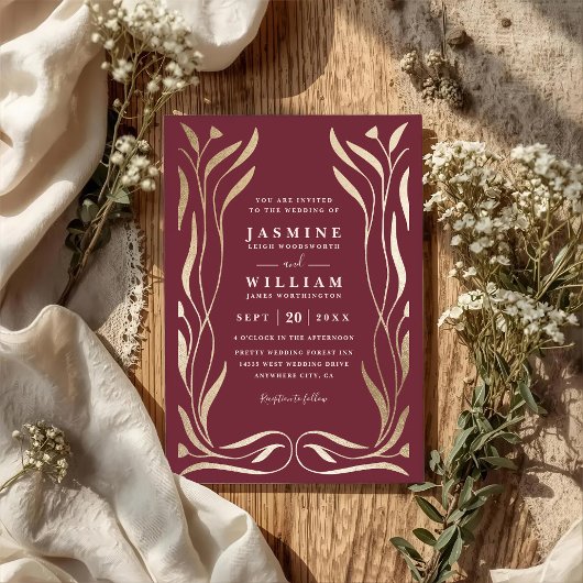 Invitation Boho Vine Floral Luxury Elegant QR Code Wedding