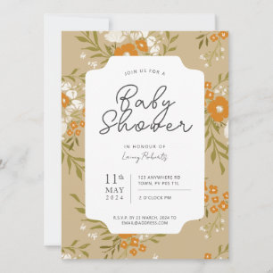 Invitation Boho vintage Anglais Cottage Floral (Orange Brown)