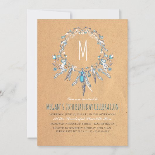 Invitation Boho Vintage Dreamcather fête d'anniversaire (Devant)