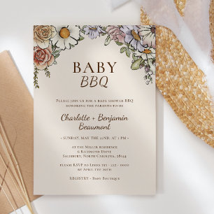 Invitation Boho Vintage Floral Beige Baby Baby shower BBQ