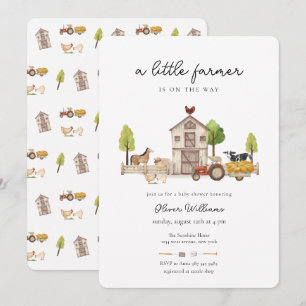 Invitation Boho Vintage Petit Tracteur de Fermier Baby Shower