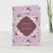 Invitation Boho Violet Floral Combinaison Dorée Mariage Indie (Devant)