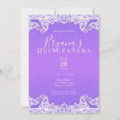 Invitation Boho Violet Rose Blanc Dentelle 15e Fête Quinceañe (Devant)