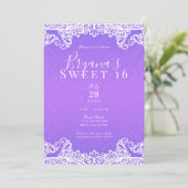 Invitation Boho violet rose & blanc dentelle Bold Sweet 16 Pa (Debout devant)