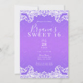 Invitation Boho Violet Rose & Blanc Dentelle Fête Douce 16 An (Devant)