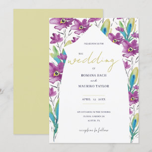 Invitation Boho Violet Turquoise Fleur sauvage Aquarelle Art