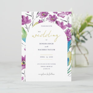 Invitation Boho Violet Turquoise Fleur sauvage Aquarelle Art