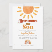 Invitation Boho Voici le Baby shower garçon Son Arc-en-ciel (Devant)