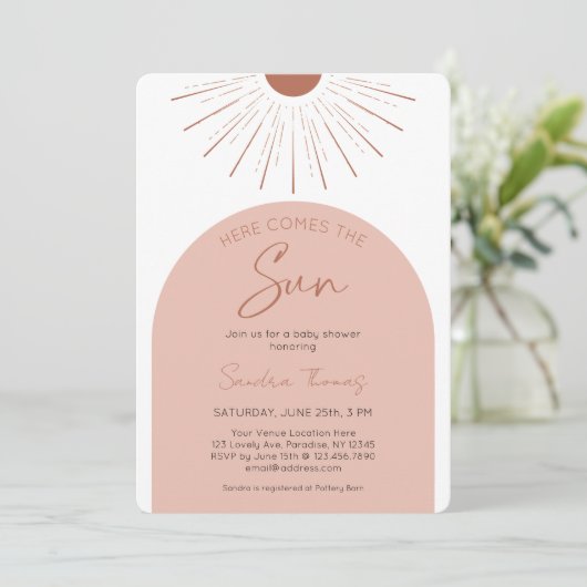 Invitation Boho Voici L'Invitation Du Baby shower Soleil (Debout devant)