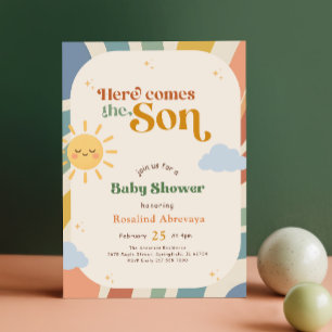 Invitation Boho Voici venir le fils Retro Ensoleillée Baby Sh