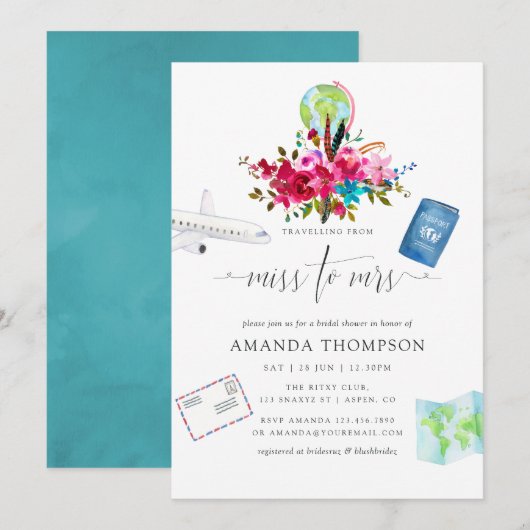 Invitation Boho Voyageant De Miss À Mme Fête des mariées (Devant / Derrière)