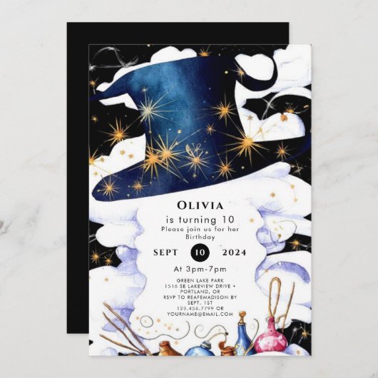 Invitation Boho Wand Magic Wizard Anniversaire (Devant / Derrière)