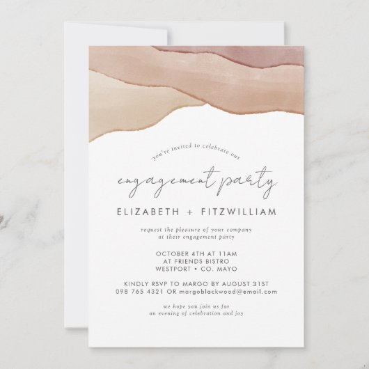 Invitation Boho Watercolor Abstraite Engagement Party (Devant)