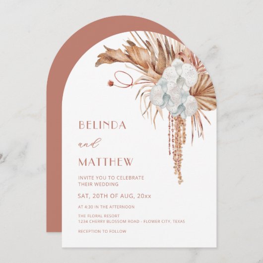 Invitation Boho Watercolor Arched Floral (Devant / Derrière)
