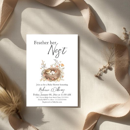 Invitation Boho Watercolor Bird Nest Baby Shower