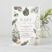 Invitation Boho Watercolor Blue Holiday Boy Baby shower (Debout devant)