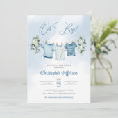 Invitation Boho Watercolor Boy Vêtements de pépinière et Euca (Debout devant)