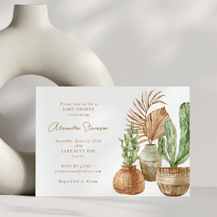 Invitation Boho Watercolor Cactus Pampas Baby shower Plante