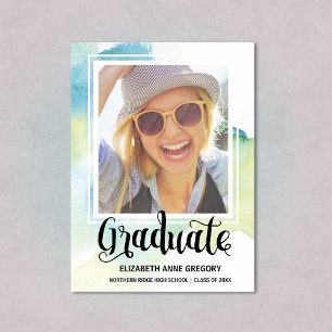 Invitation Boho Watercolor Calligraphy Photo Graduation