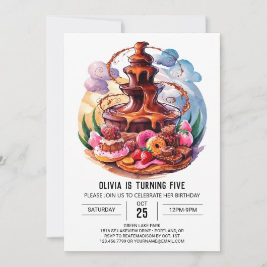 Invitation Boho Watercolor Chocolate Anniversaire (Devant)