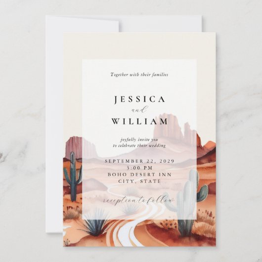 Invitation Boho Watercolor Desert Mariage (Devant)