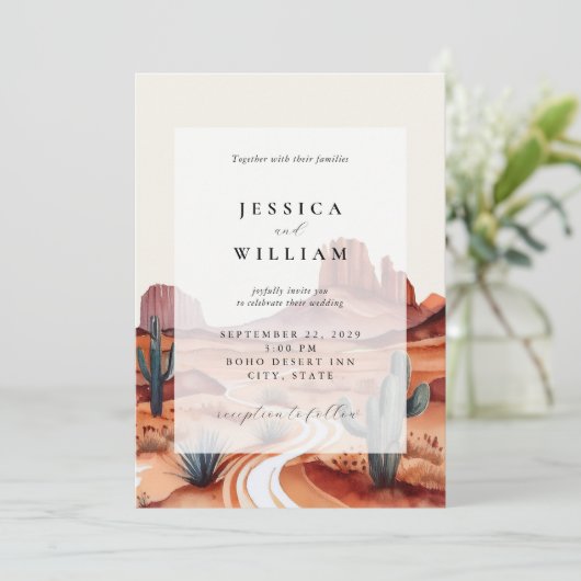 Invitation Boho Watercolor Desert Mariage (Debout devant)