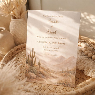 Invitation Boho Watercolor Desert Wedding Southwest Cactus