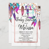 Invitation Boho Watercolor Dreamcatcher Rose Baby shower or (Devant / Derrière)
