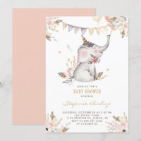 Boho Watercolor Elephant Floral Baby shower
