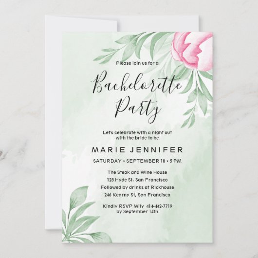 Invitation Boho Watercolor Eucalyptus Feuille bachelorte (Devant)