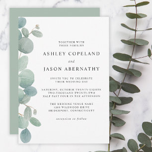 Invitation Boho Watercolor Eucalyptus Mariage frontalier