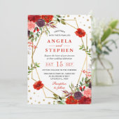 Invitation Boho Watercolor Fall Flowers Gold Frame Mariage (Debout devant)