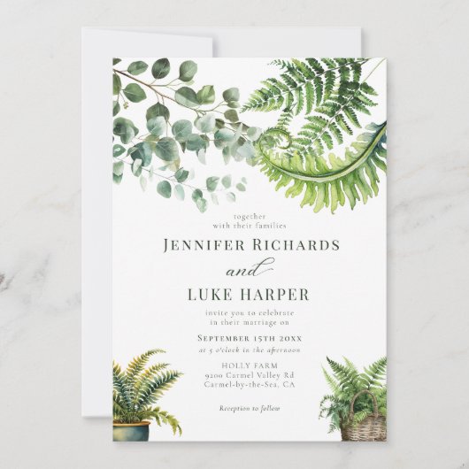 Invitation Boho Watercolor Ferme Eucalyptus Mariage (Devant)