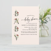 Invitation Boho Watercolor Fleur sauvage Baby shower rose pâl (Debout devant)
