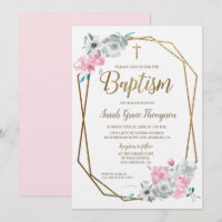 Boho Watercolor fleurs bébé rose Baptême